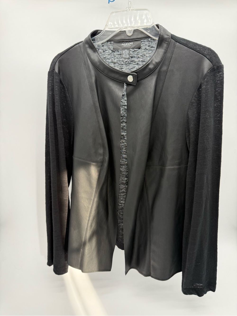 Alfani Black Leather & Knit Panel Jacket